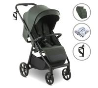 My Babiie MB170 Plus Pushchair - from Birth to 4 Years (22kg), 4-Wheel Suspension, Large Basket, XL Canopy, Foldable, Compact, Stroller with Footmuff, Cup Holder, Rain Cover - Green