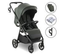 My Babiie MB170 Plus Pushchair - from Birth to 4 Years (22kg), 4-Wheel Suspension, Large Basket, XL Canopy, Foldable, Compact, Stroller with Footmuff, Cup Holder, Rain Cover - Green