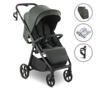 My Babiie MB170 Plus Pushchair - from Birth to 4 Years (22kg), 4-Wheel Suspension, Large Basket, XL Canopy, Foldable, Compact, Stroller with Footmuff, Cup Holder, Rain Cover - Green