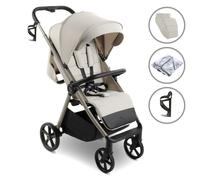 My Babiie MB170 Plus Pushchair - from Birth to 4 Years (22kg), 4-Wheel Suspension, Large Basket, XL Canopy, Foldable, Compact, Stroller with Footmuff, Cup Holder, Rain Cover - Ivory