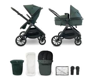 My Babiie MB220 2-in-1 Pramette - Reversible Seat, from Birth to 4 Years (22kg), 4-Wheel Suspension, XL Canopy, Foldable, Compact, Stroller with Footmuff, Rain Cover - Green