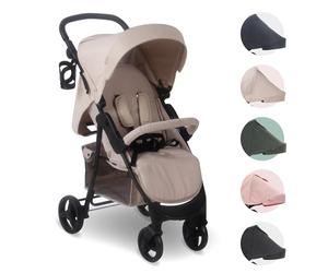 My Babiie MB30 Pushchair - from Birth to 4 Years (22kg), Easy Compact Fold, Large Shopping Basket, Adjustable Handle, Stroller Includes Cup Holder, Rain Cover - Oatmeal