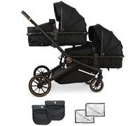 My Babiie MB33 Tandem Pushchair - Birth to 15kg Double Stroller, Twin Convertible Seat, 11 Configurations, Duo, Rain Covers - Black Leopard