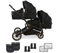 My Babiie MB33 Tandem Pushchair - Birth to 15kg Double Stroller, Twin Convertible Seat, 11 Configurations, Duo Includes Car Seat Adapters, Rain Covers - Black Leopard