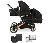 My Babiie MB33 Tandem Pushchair - Birth to 15kg Double Stroller, Twin Convertible Seat Units, 11 Configurations, Duo, Rain Covers - Rose Gold Black
