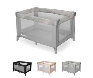 My Babiie Travel Cot - Lightweight, From Birth to 15kg, Easy Fold & Compact, Travel Bag, 120cm x 60cm Padded Mattress - Grey Elephants