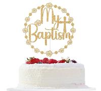 My Bapstim Cake Topper, Christian Baptism Decorations, First Holy Communion, God Bless, Mi Bautizo, Religious Christening Baby Shower 1st Birthday Party Decorations Gold Glitter