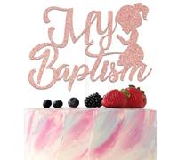 My Baptism Cake Topper Christening Baby Shower Decorations Christening Decorations for Girls Boys First Holy Communion Party Decoration Rose Gold Glitter