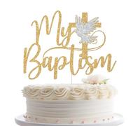 My Baptism Cake Topper, Christian Baptism Cake Decor, First Holy Communion, God Bless This Child, Religious Christening Baby Shower 1st Birthday Party Decorations, Gold and Silver Glitter