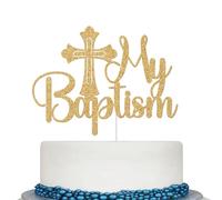 My Baptism Cake Topper, First Communion Decorations, Mi Bautizo, God Bless Cake Topper, Religious Christening Baptism Baby Shower 1st Birthday Party Decorations, Gold Glitter