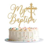 My Baptism Cake Topper, First Holy Communion, Baby Baptism Cake Decor, God Bless This Child, Religious Christening Baby Shower 1st Birthday Party Decorations Gold Glitter