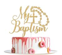 My Baptism Cake Topper, Mi Bautizo Decorations, First Communion Party Decor, Bless This Child, Religious Christening Baptism Baby Shower 1st Birthday Party Decorations Gold Glitter