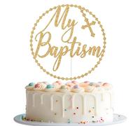 My Baptism Cake Topper, Mi Bautizo, God Bless, First Holy Communion Party Decor, Religious Baptism Christening Baby Shower 1st Birthday Party Decorations Gold Glitter