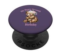 My Beary Seventh Birthday Cute Watercolor Bear Floral PopSockets Adhesive PopGrip
