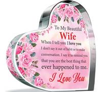 My Beautiful Wife Gifts - I Love You Romantic Acrylic Heart Gift For Women, Wedding Anniversary Plaque for Wife, 100mm x 100mm Present For Anniversaries Birthday Christmas