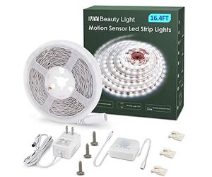MY BEAUTY LIGHT Motion Activated LED Strip Lights, 16.4ft LED Light Strip with Day or Night 2 Lighting Modes, 3 Timing Off Modes, Bright White 12v Plug-in LED Rope Lights for Under Cabinet, Kitchen