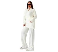 My Bee Women's Winter Knit Two-Piece Set - Zippered Turtleneck Sweater & Bell-Bottom Pants in Ekru Color (ECRU, M)