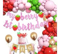 My Berry First Birthday Banner Party Decoration Strawberry 1st Birthday High Chair Banner Decorations Berry Sweet One Party Balloons Cake Topper