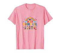 My Best Kinder Life: Joyful Childhood Rainbow Celebration T-Shirt, Men, Pink, 3XL