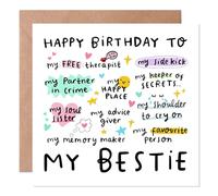 My Bestie Birthday Card - Best Friend Birthday Card with Envelope - Funny Personalised Greeting Card for Best Friend - My Soulmate, My Free Therapist, My Happy Place for Sisters, Niece, Mum