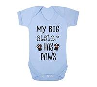 My big sister has paws (black cat new baby statement) [BBY3] baby grow vest, 6-12 months, Pastel Blue
