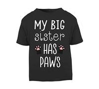 My Big Sister has Paws (Black cat New Baby Statement) [BBY3] Short Sleeve Cotton Toddler t Shirt, 1-2 Years, Black