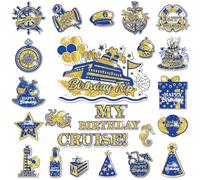My Birthday Cruise Door Magnets Decorations, Blue Gold Happy Birthday Cruise Ship Door Decor Magnetic for Men Women Boys Girls Birthday Carnival Party Supplies Door Refrigerator Fridge Car Kitchen