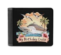 My Birthday Cruise Ship Men's Bifold Wallet Slim Cash Card Holder Leather Purse