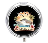 My Birthday Cruise Ship Pill Box 3 Compartment Small Portable Medicine Case Pill Organizer for Pocket Purse