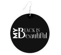 My Black Is Beautiful Flat Round Disc Earrings, White Logo, 6.5cm, Lightweight, For Women, Empowerment Jewellery Gift, Exclusively Designed In The UK