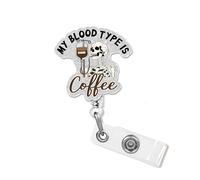 My Blood Type is Coffee Skeleton Badge Reel with Silver Glitter, Funny Coffee Retractable ID Clip Holder Gift for Office Staff, Nurse, CNA, RN, LPN,Nursing Student, Social Workers, Coworker