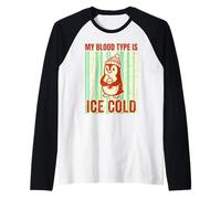 My Blood Type is Ice Cold Penguin Pun Raglan Baseball Tee