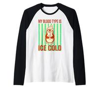 My Blood Type is Ice Cold Penguin Pun Raglan Baseball Tee