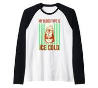 My Blood Type is Ice Cold Penguin Pun Raglan Baseball Tee
