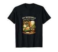 My Bookshelf is My Happy Place Book Lover Art T-Shirt