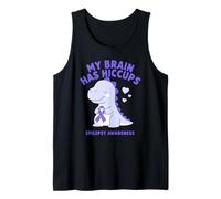 My Brain Has Hiccups Epilepsy Awareness Dino Purple Ribbon Tank Top