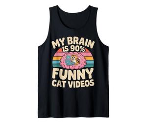My Brain is 90% Funny Cat Videos Feline Memes Tank Top