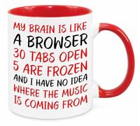 My Brain Is Like A Browser Mug - Birthday & Christmas Funny Gift Present Novelty Gift for Mum, Dad, Friend, Sister, Brother, Grandparents - Secret Santa - Funny Quotes Coffee Mug (Red)