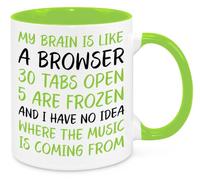 My Brain Is Like A Browser Mug - Birthday Christmas Funny Gift Present Novelty Gift for Mum Dad Friend Sister Brother Grandparents Gift for Him Her Secret Santa Funny Quotes Coffee Mug (Green)