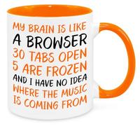 My Brain Is Like A Browser Mug - Birthday & Christmas Funny Gift Present Novelty Gift for Mum, Dad, Friend, Sister, Brother, Grandparents - Secret Santa - Funny Quotes Coffee Mug (Orange)