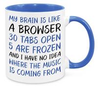 My Brain Is Like A Browser Mug - Birthday Christmas Funny Present for Mum Dad Friend Sister Brother Grandparents Him Her Secret Santa - Novelty Coffee Mug With Quotes (Blue)