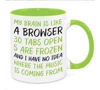 My Brain Is Like A Browser Mug - Birthday Christmas Funny Present Novelty for Mum Dad Friend Sister Brother Grandparents for Him Her Secret Santa Funny Quotes Coffee Mug (Green)