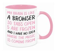 My Brain Is Like A Browser Mug - Birthday Christmas Funny Present Novelty for Mum Dad Friend Sister Brother Grandparents for Him Her Secret Santa Funny Quotes Coffee Mug (Pink)
