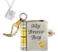 My Brave - Grandson Book Necklace, Personalized Chapter Book Pendant Necklace, Openable Engraved Mini necklace for Men, A Letter for My Grandson Necklaces (Gold Silver)