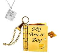 My Brave - Grandson Book Necklace, Personalized Chapter Book Pendant Necklace, Openable Engraved Mini necklace for Men, A Letter for My Grandson Necklaces (Gold)