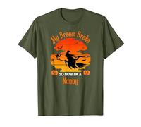 My Broom Broke Nanny Witch Halloween T-Shirt, Men, Olive Green, 3X-Large