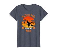 My Broom Broke Nanny Witch Halloween T-Shirt, Women, Heather Blue, Medium