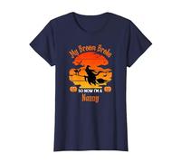 My Broom Broke Nanny Witch Halloween T-Shirt, Women, Navy Blue, 3X-Large