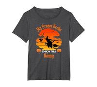 My Broom Broke Nanny Witch Halloween T-Shirt, Women's Plus, Dark Heather Grey, 6X