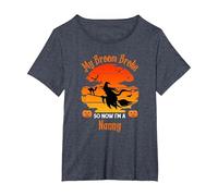 My Broom Broke Nanny Witch Halloween T-Shirt, Women's Plus, Heather Blue, 1X